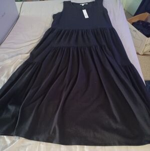 Chicos 2 Maxi Dress Multi Tier Knit Short Black NWT Sleeveless